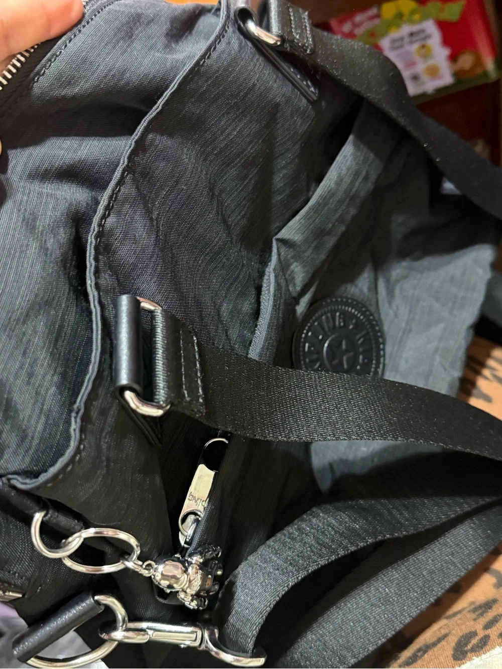 Kipling Black Nylon Backpack with Round Logo Patch